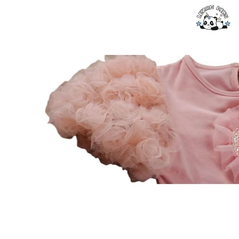 LEZONKIDS - Summer Baby Girls Clothing Set Short Sleeve T-shirt Puffy Tutu 2pcs Skirt Set for 2-14 Years Girls